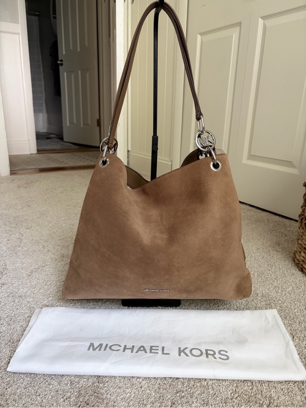 Michael Kors Christina Large Suede Shoulder Hobo in Brown